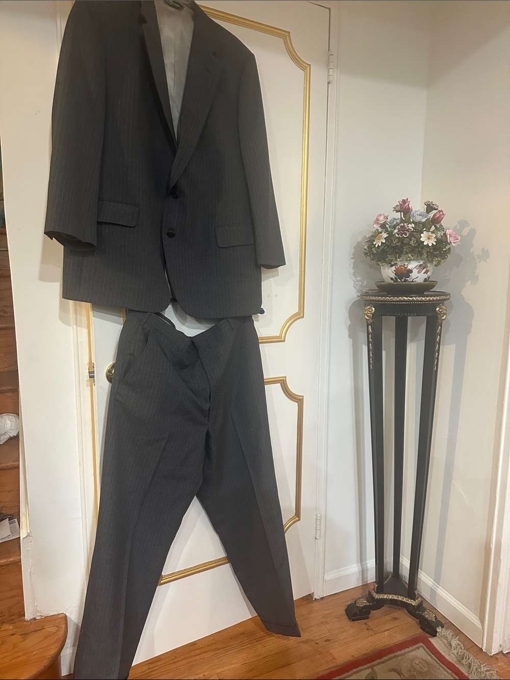 Men's Classic Charcoal Pinstripe Suit Jacket & Trousers Pierre Cardin